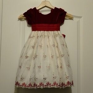 Cinderella girls size 2T red and white floral dress with bow. velvet  top